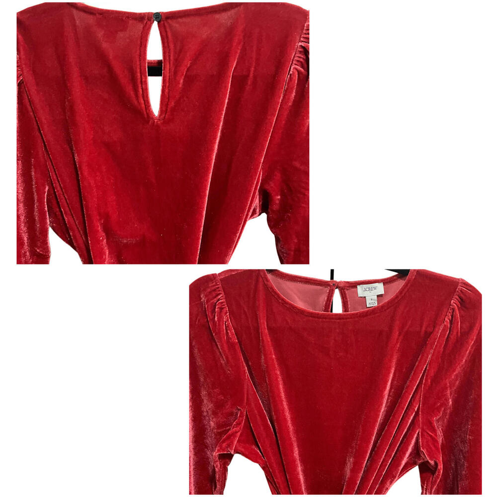 SALE❣️NWT J.CREW Y2K Red Velvet Ruffle Knee Mini Dress Retro It Girl Date Night - Picture 8 of 10